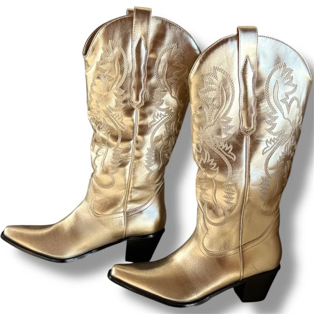 Women's Gold Metallic Cowboy Boots Size 8.5 - Picture 6 of 6